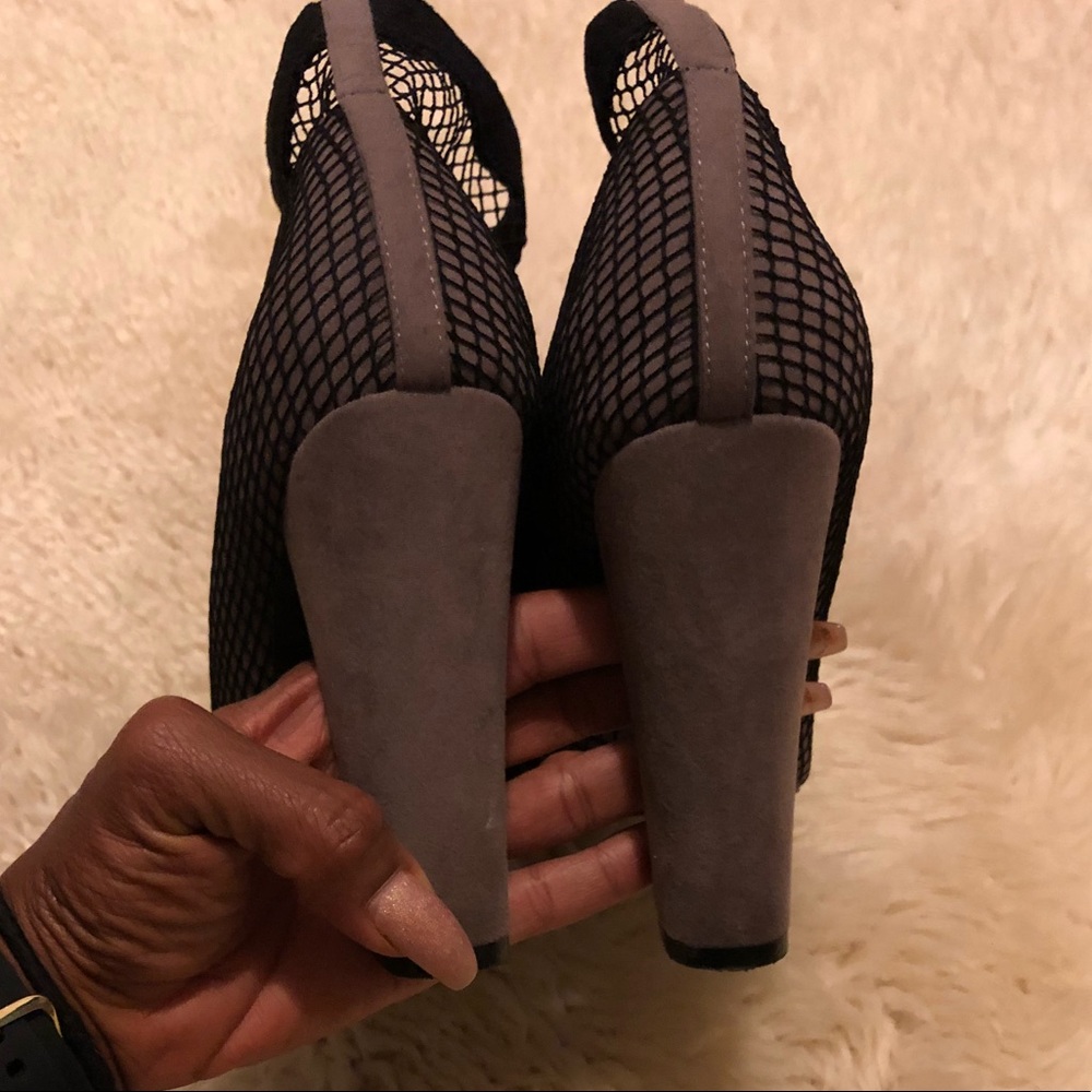 Gray with black fishnet chunky heel booties 👠👢 - Picture 6 of 6